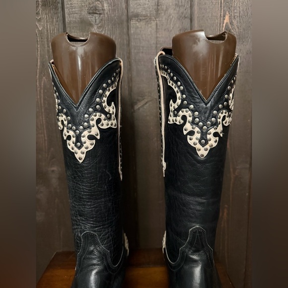 Vintage Old Gringo Leather Boots Black & White Studded Sz 8B Women’s Pointed Toe - Picture 3 of 11